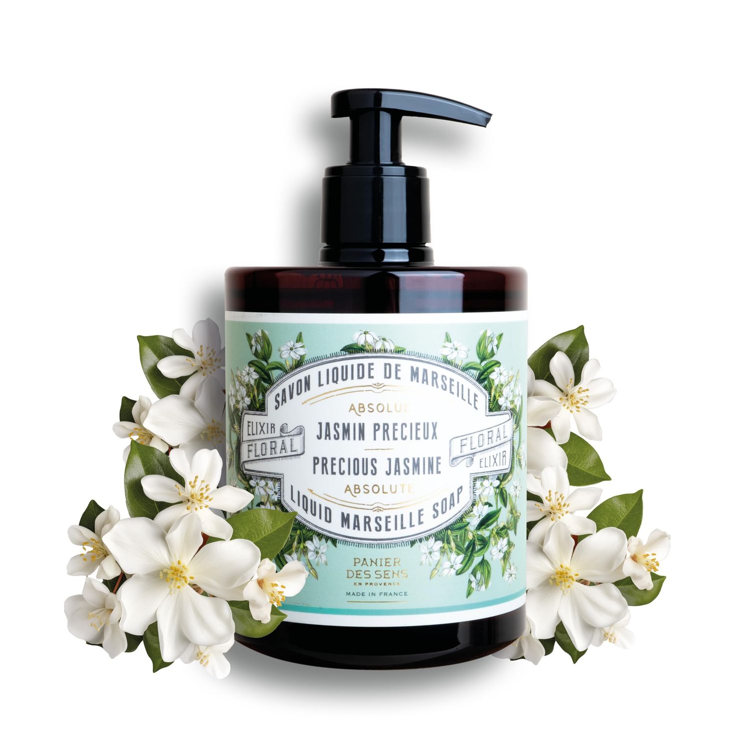 Panier des Sens - Liquid Hand Soap - Jasmine Hand Wash - French Marseille Moisturizing Hand Soap with Coconut Oil - Refillable Kitchen &amp; Bathroom Hand Soap - 96 Natural Ingredients -16.9 Fl.oz