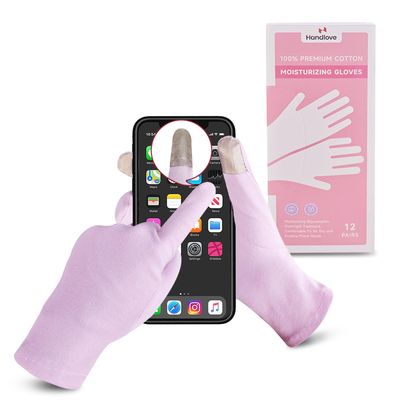 HandLove 12 Pairs Premium 100 Cotton Gloves Moisturizing Gloves for Dry Hands &amp; Eczema | Overnight Sleeping Gloves, Eczema Gloves | Reusable| Touchscreen, Purple
