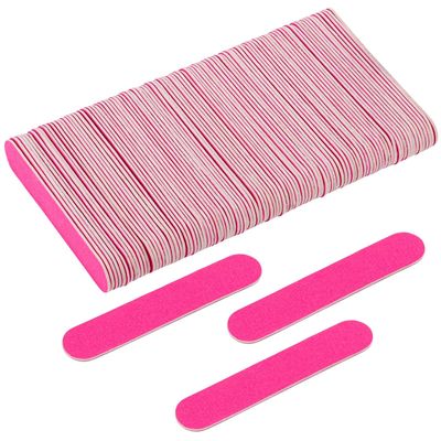 Tbestmax 100 Mini Nail File 3.4 inch Double Sided Emery Boards for Fingernail Tools 150 Grit - Pink