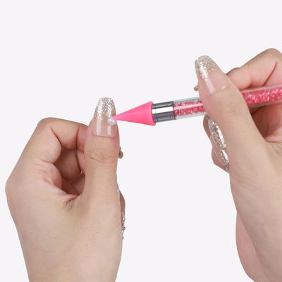 OIFEN Rhinestone Picker Tool,2 Wax Pencil for Rhinestones, Dual-Ended Rhinestone Applicator Wax Pen Gem Picker Tool with 6 Extra Wax Tips and 2 Tweezers (PinkWhite)