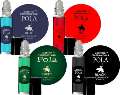 MOBETTER FRAGRANCE OILS Pola Men Cologne Body Oil Set 4 piece 1/3 oz roll on Glass Bottles