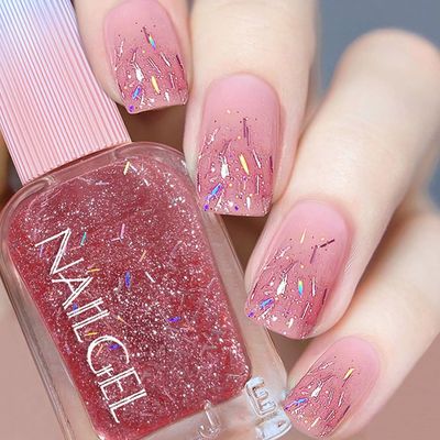 ASMAYSA Pink Glitter Nail Polish, Long Lasting Glitter Light Pink Nail Polish for Women &amp; Girls, Pink Glitter Translucent Nail Polish, Light Pink Air Dry Nail Polish for Spring