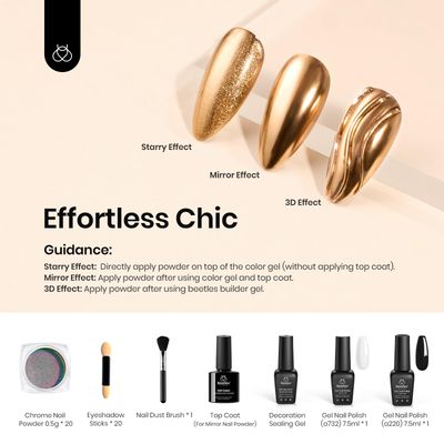 Beetles 20 Colors Metallic Chrome Nail Powder, Metallic nail polish Chrome Powder Mirror Effect Holographic Aurora Nail Art 0.5g/Jar, with Top Coat &amp; Decoration Sealing Gel Black White Gel Polish