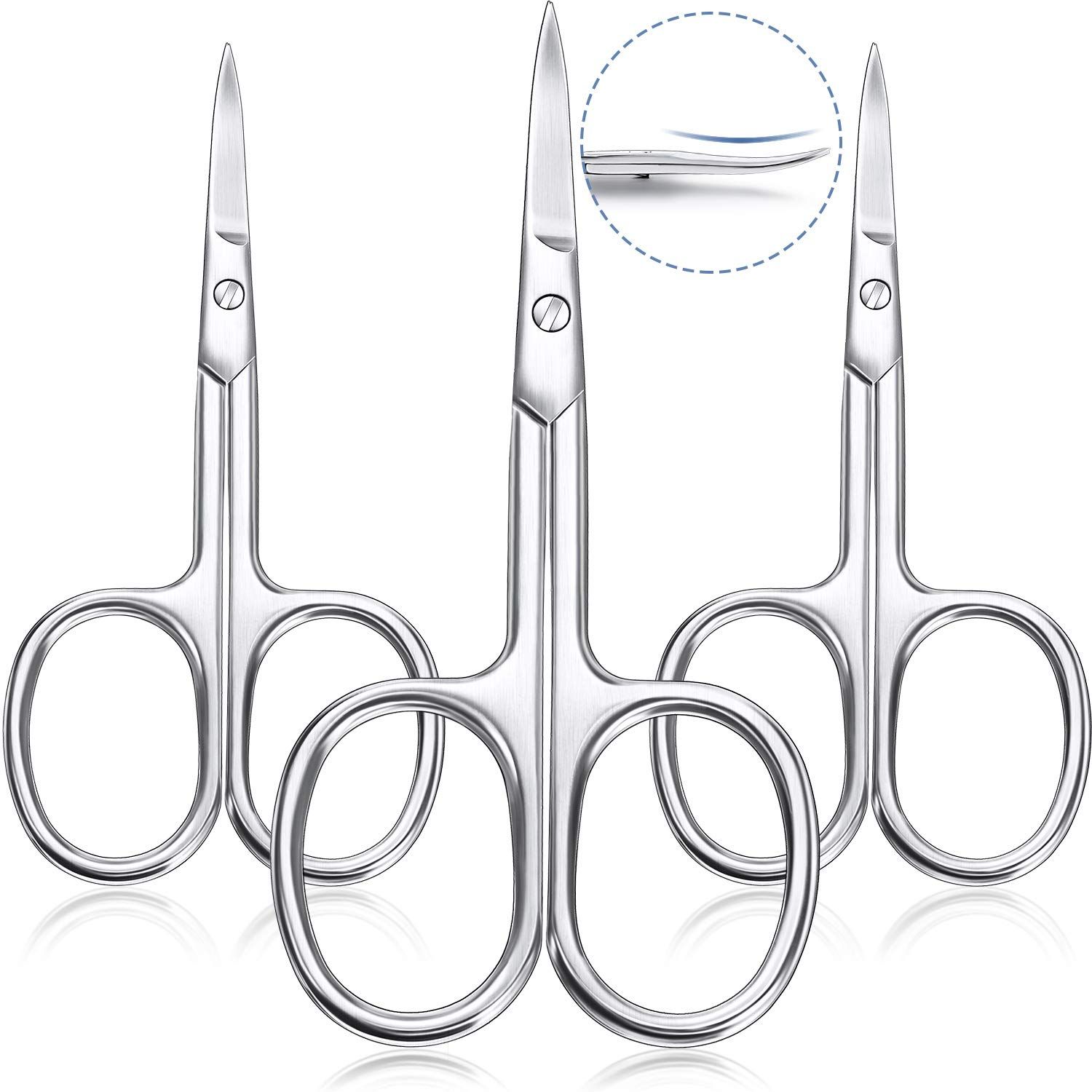 3 Pieces Cuticle Curved Scissors Manicure Scissors Stainless Steel Facial Hair Grooming Shears Multi-purpose Curved Shears Craft for Nail, Eyebrow, Eyelash, Dry Skin Blade