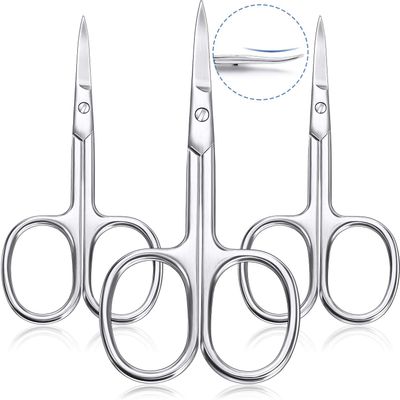 3 Pieces Cuticle Curved Scissors Manicure Scissors Stainless Steel Facial Hair Grooming Shears Multi-purpose Curved Shears Craft for Nail, Eyebrow, Eyelash, Dry Skin Blade