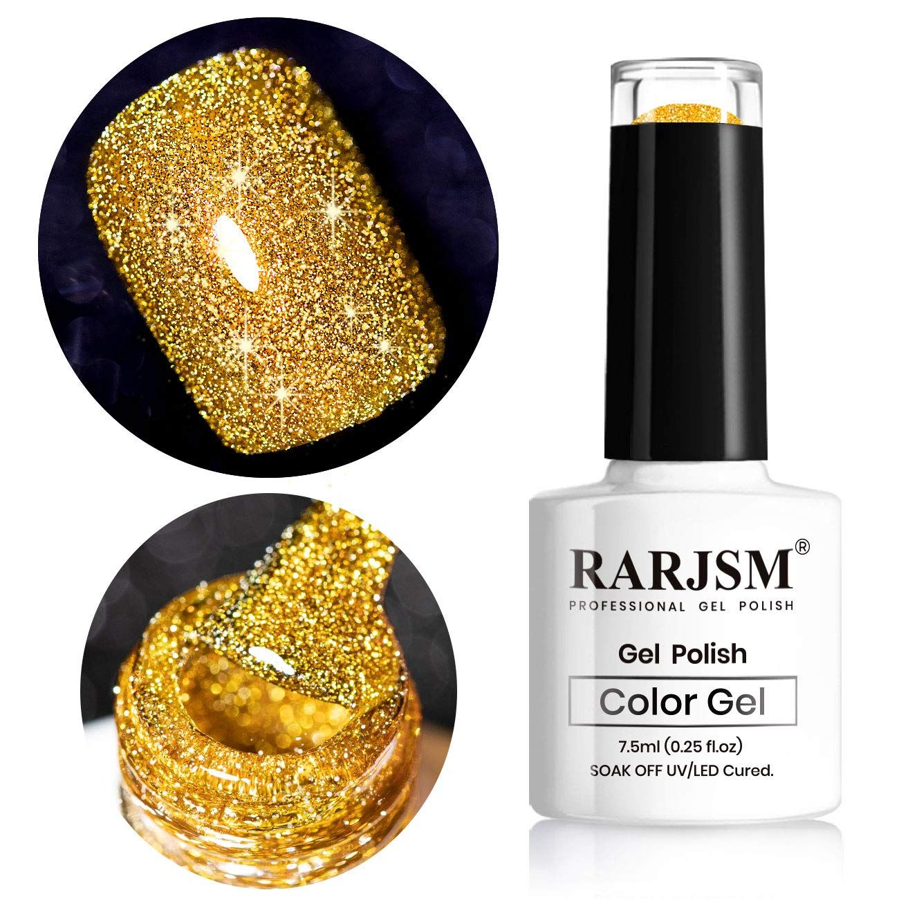RAR82 Glitter Gel Nail Polish - Gold Diamond Spark Shiny Gel Nail Art Soak Off UV LED Lacquer Starter Manicure Salon DIY at Home