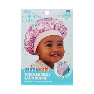 KISS COLORS &amp; CARE Toddler Unicorn Silky Satin Hair Bonnet - Super Soft Breathable Material for Hair Protection from Dryness, Friction &amp; Split Ends Overnight - Suitable &amp; Safe for All Hair Types