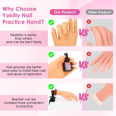 Yokilly Acrylic Nail Practice Hand - Bendable Soft, Flexible Plastic, Fake Mannequin Training Hand with Clamp Holder