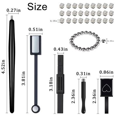 XEAOHESY 60 Pieces Cat Eye Magnet for Nails Beads Cube Nail Magnet Multi-Functional Nail Magnet Wand Magnet Stick Magnetic Pen 9 Nail Magnet Plates With Different Patterns for Cat Eye Gel Nail Polish