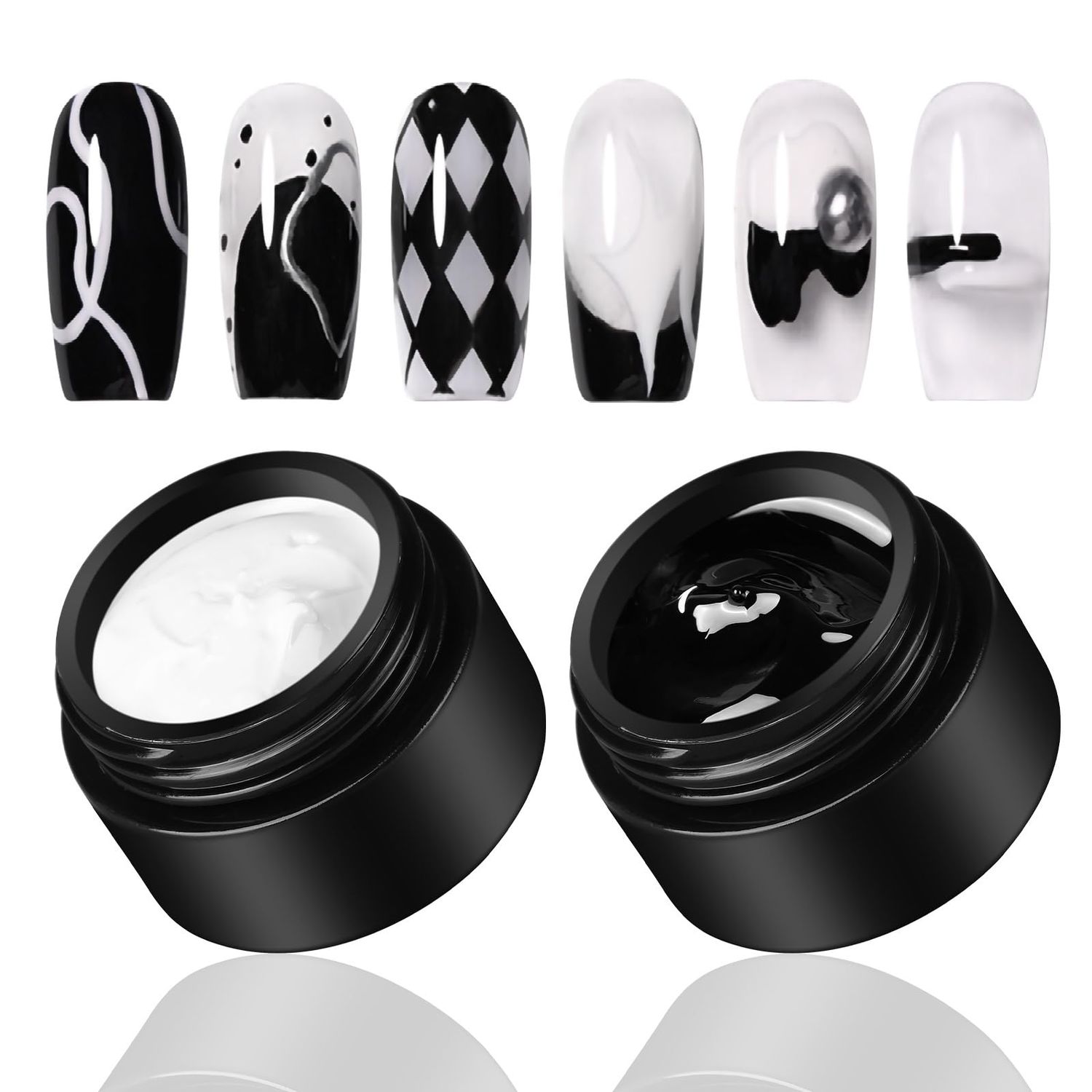 yehapp Nail Painting Gel for Nail Art - 2x8g Gel Nail Polish - Black &amp; White 3D Painting Polish for Chrome Powder, DIY Manicure at Home &amp; Salon (2x8g)