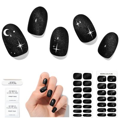 Adora Couture Black Star Gel Nail Strips, 30 Pieces, Modern Style, UV Gel Nail Stickers, Indoor Use, Apollo