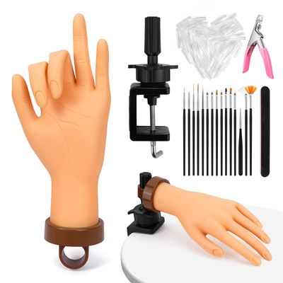 Yokilly Acrylic Nail Practice Hand - Bendable Soft, Flexible Plastic, Fake Mannequin Training Hand with Clamp Holder