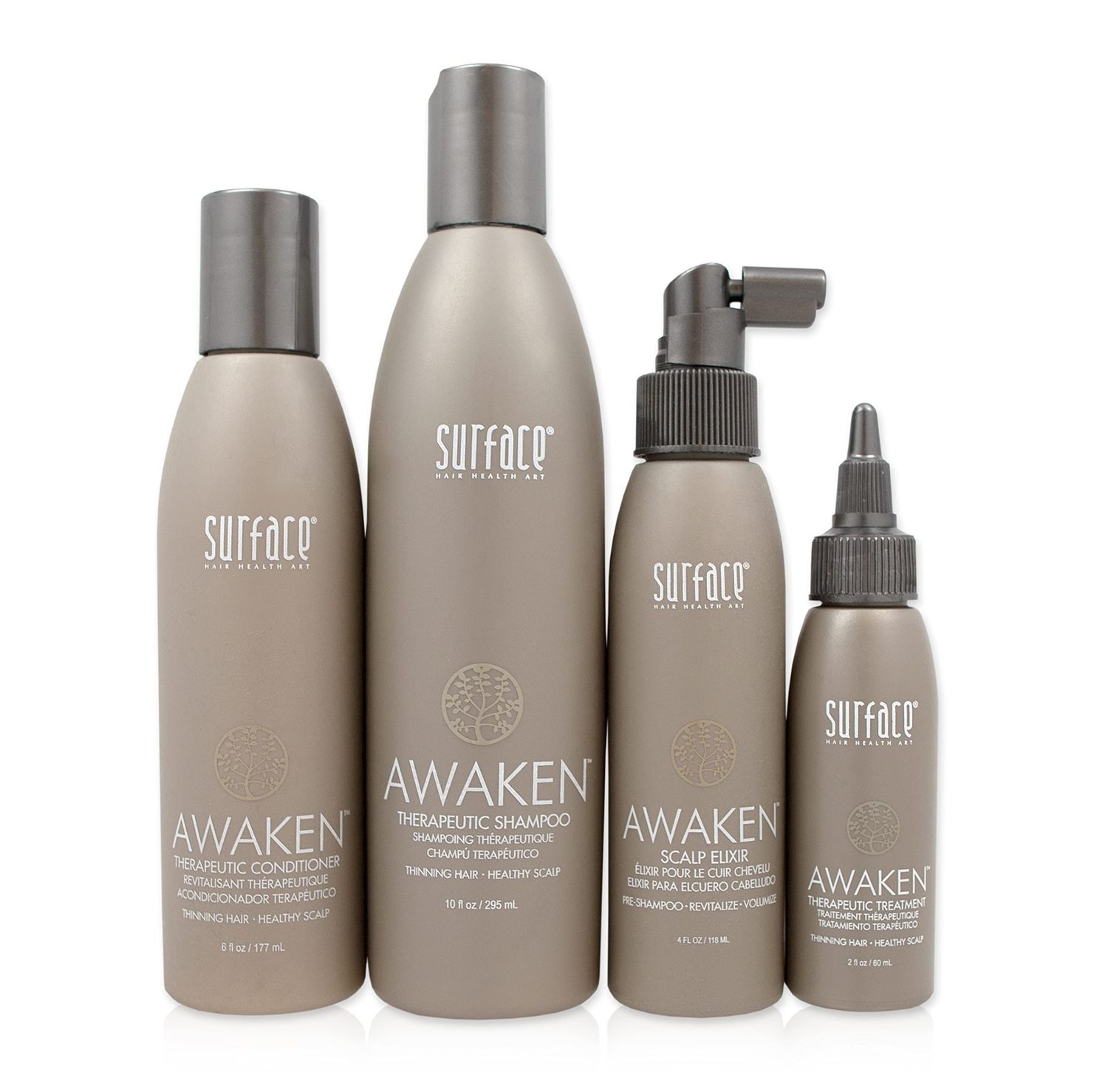 Surface Hair - Awaken Kit: Shampoo, Conditioner, Scalp Elixir and Therapeutic Treatment - for Thinning Hair, Hair Loss and Thickening