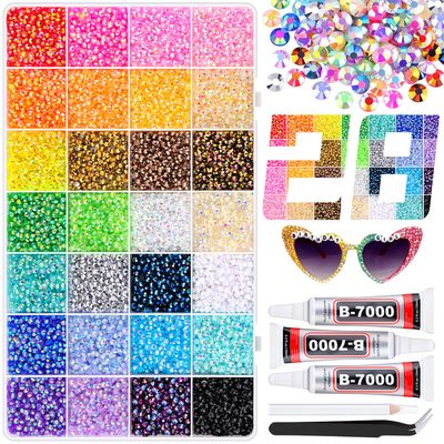 26000Pcs Resin Rhinestones with 3Pcs B7000 Jewelry Glue for Crafting, Multicolors 3mm Non Hotfix Flatback Gems, Bedazzling Crystal for DIY Crafts Clothing Tumblers Mugs Shoes Fabric Decor Nail Art