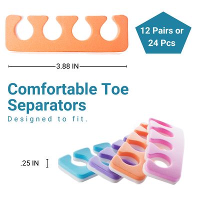 Toe Separators - Soft Two Tone Toe Spacers - Great Toe Cushions - Apply Nail Polish During Pedicure &amp; Other Uses - Iridesi - 12 Pack
