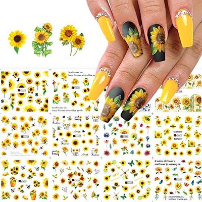 Sunflower Floral Nail Art Water Decals Transfer Foils for Nails Supply - Small Daisy Flowers Designs Tattoos for Women - Manicure Decorations 12PCS