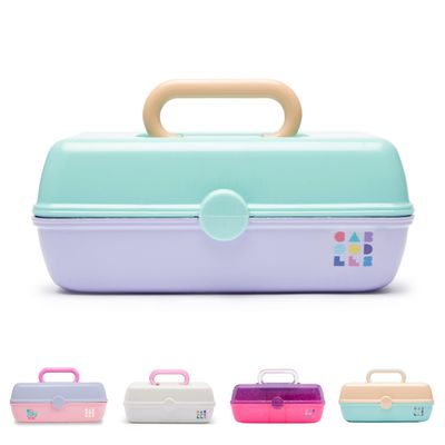Caboodles Pretty in Petite Makeup Box, Two-Tone Seafoam on Lavender, Hard Plastic Organizer Box, 2 Swivel Trays, Fashion Mirror, Secure Latch for Safe Travel
