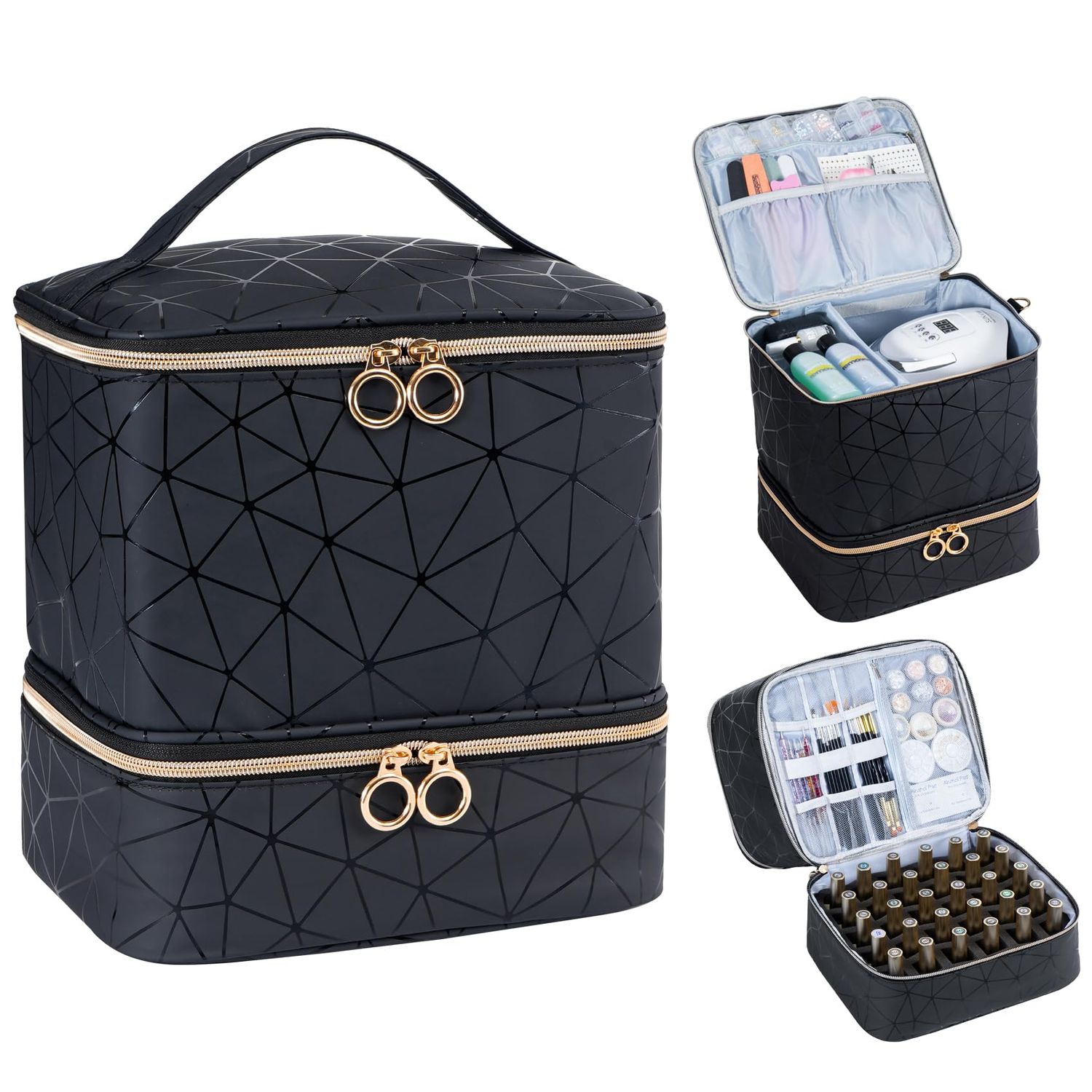 Uross Nail Polish Organizer Bag Holds 30 Bottles Nail Polish &amp; Nail Kit -Nail Polish Storage Organizer Nail Polish Bag Nail Supplies Organizer Case for nail tech - Black