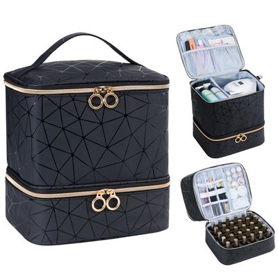 Uross Nail Polish Organizer Bag Holds 30 Bottles Nail Polish &amp; Nail Kit -Nail Polish Storage Organizer Nail Polish Bag Nail Supplies Organizer Case for nail tech - Black