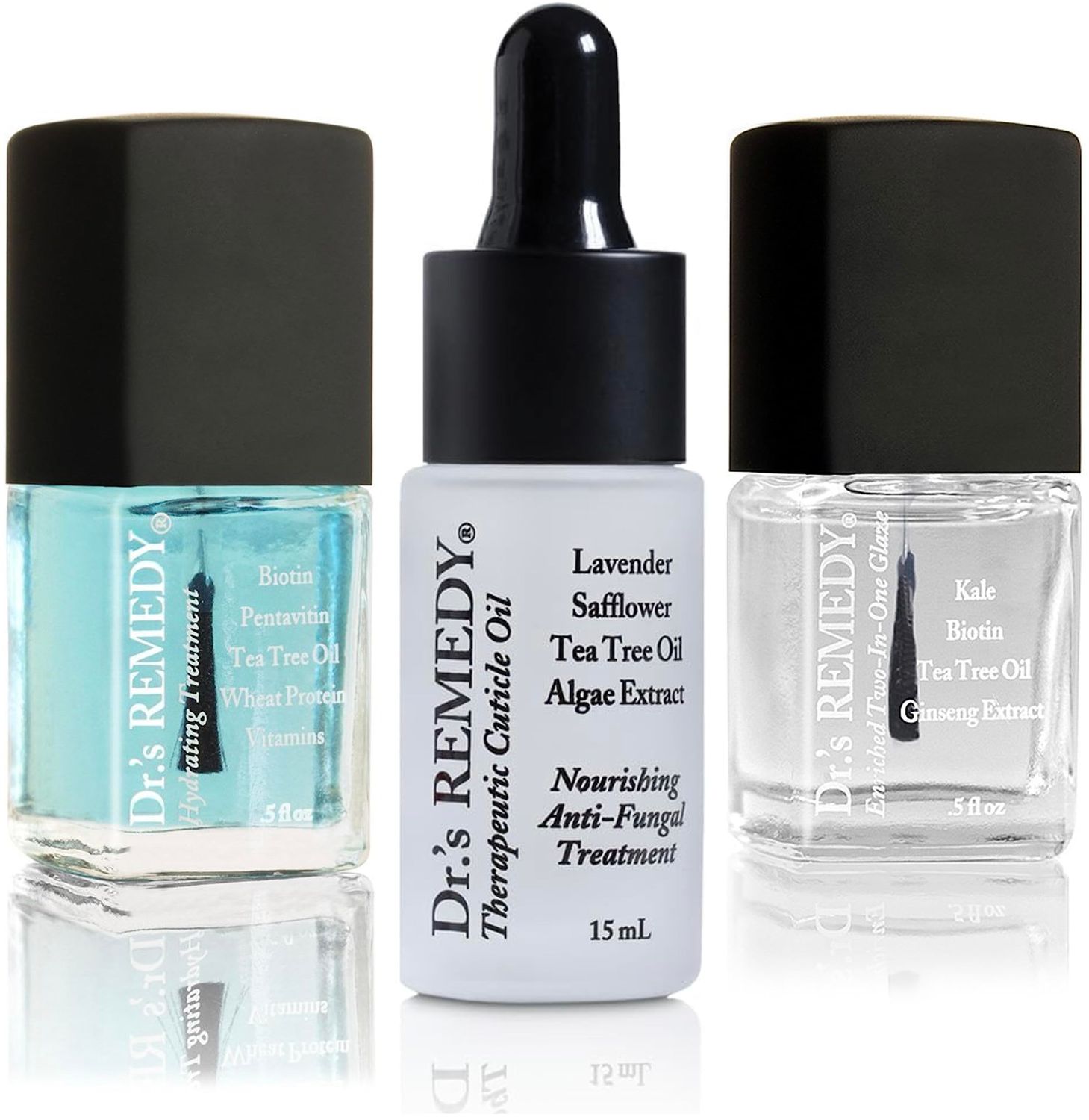 Drs Remedy 3 Pack Nail Polish Treatment Kit, RESTORATIVE Remedy Trio, Non Toxic and Organic All Natural Enriched Nail Strengthener - CARESS Cuticle Oil/Hydration Nail Treatment/TOTAL Two-in-One
