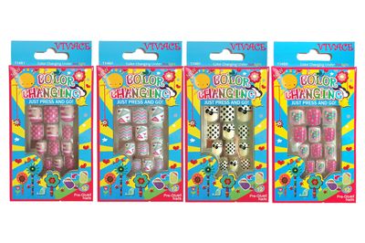 Vivace 4Pack 48Tips Color Changing Under Sun Fake Nails, Artificial Preglued Junior Sticker Nails 11461 etc (Sun 1)