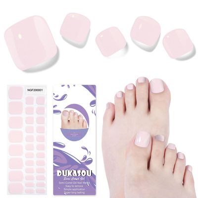 DUKASOU Semi Cured Gel Toe Nail Strips,32 Pcs Toe Nail Stickers Full Nail Wraps(Peach Orchard),Long Lasting Gel Nail Strips with UV Light,UV Nail Strips Nail Art Stickers Easy to Apply