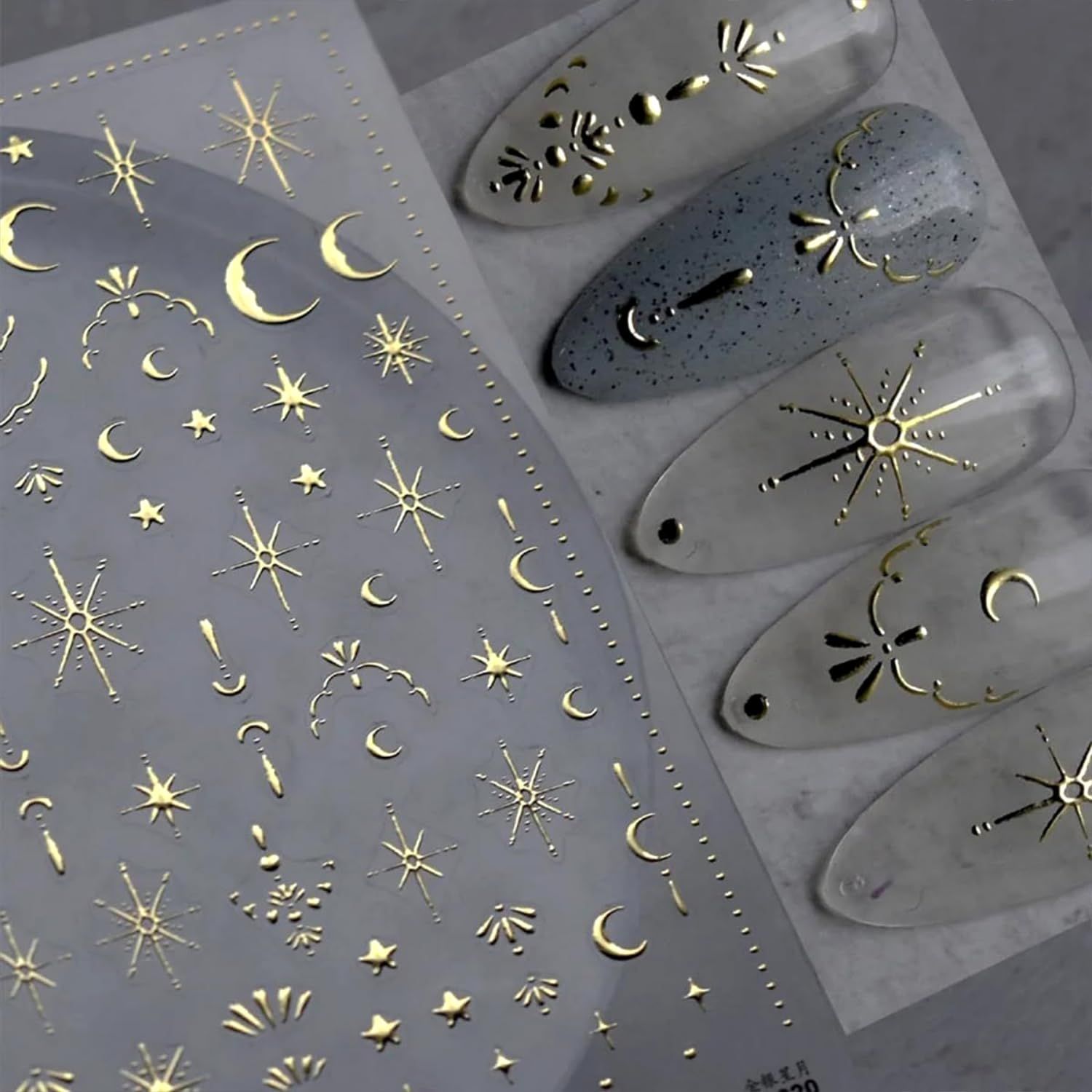 Luxury Moon Star Nail Stickers - 3D Gold Nail Art Decals for Women &amp; Girls DIY Manicure