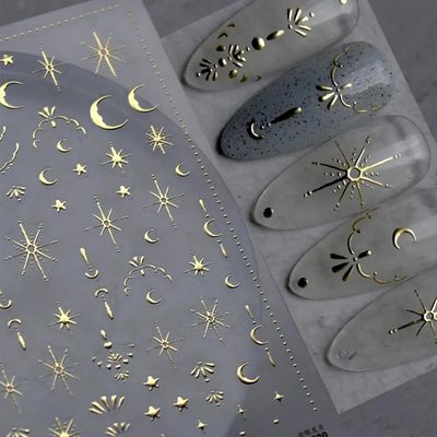 Luxury Moon Star Nail Stickers - 3D Gold Nail Art Decals for Women &amp; Girls DIY Manicure