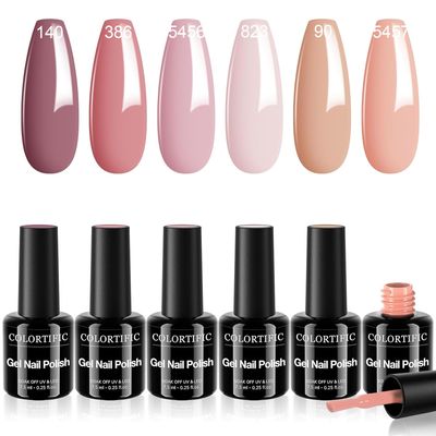 COLORTIFIC Gel Nail Polish, Salon Quality, 6 Colors Neutral Nude Pink Gel Polish Set Soak Off U V Led Nail Art Manicure DIY at Home Gift for Girls Women