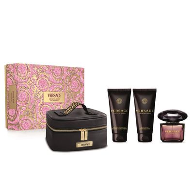 Versace Crystal Noir for Women - 4 Pc Gift Set 3oz EDP Spray, 3.4oz Body Lotion, 3.4oz Shower Gel, Beauty Case