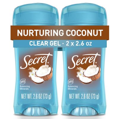 Secret Fresh Antiperspirant Deodorant for Women, 72hr Breathable Sweat &amp; Odor Protection, Instant Freshness &amp; Gentle, PH Balancing Minerals, Clear Gel, Nurturing Coconut Scent, 2.6 oz (Pack of 2)