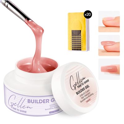 Gellen Builder Gel for Nails UV/LED Hard Gel for Nail Extensions, Sculpting &amp; Overlays Apex 30g 01 Nude Pink Builder Strengthener with 20 Pcs Nails Forms Professional Nails Art Supplies