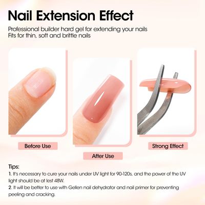 Gellen Builder Gel for Nails UV/LED Hard Gel for Nail Extensions, Sculpting & Overlays Apex 30g 01 Nude Pink Builder Strengthener with 20 Pcs Nails Forms Professional Nails Art Supplies