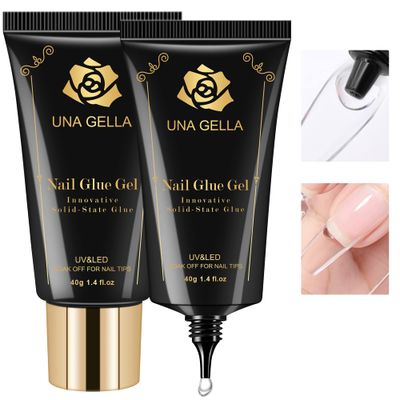 UNA GELLA Gel Nail Glue 80g Super Strong U V Solid Soft Gel Lamp Curing Needed Nail Glue 40g2 for Acrylic Nail Tips for Fake Acrylic Press On Nails Extension Soak Off