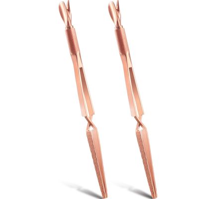 2 Pieces Nail Pinching Tool Cuticle Pusher Stainless Steel Nail Shaping Tweezers Multi-Function Nail Art Pincher for Manicure (Rose Gold)