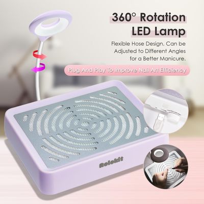 Nail Dust Collector with Lamp & 50pcs Disposable Filter & Dusting Brush, Electric Nail Vacuum Cleaner Dust Fan Suction Machine for Manicure Acrylic Gel Nails Polishing, Low Noise, Salon Home