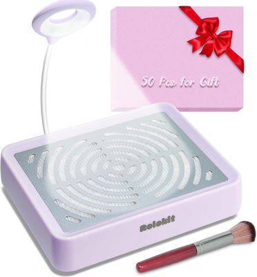Nail Dust Collector with Lamp &amp; 50pcs Disposable Filter &amp; Dusting Brush, Electric Nail Vacuum Cleaner Dust Fan Suction Machine for Manicure Acrylic Gel Nails Polishing, Low Noise, Salon Home