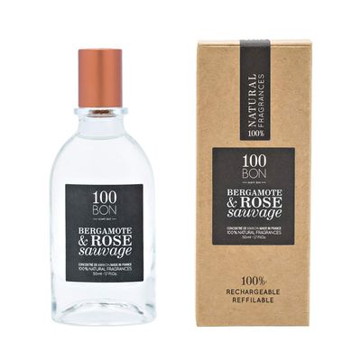 100BON Bergamote &amp; Rose Sauvage - Invigorating Organic Fragrance for Women &amp; Men With Spicy, Citrus &amp; Rose Water Scent - 100 Concentrate Spray, 1.7 Fl Oz