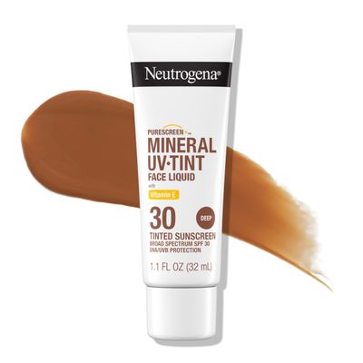 Neutrogena Purescreen Tinted Sunscreen for Face with SPF 30, Broad Spectrum Mineral Sunscreen with Zinc Oxide and Vitamin E, Water Resistant, Fragrance Free, Deep, 1.1 fl oz