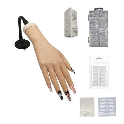 LMYILIO Practice Hand for Acrylic Nails, Realistic, Silicone, Fake Hand with Strong Suction Cup, Nail Practice Hand with Acrylic Nails and Jelly Gel