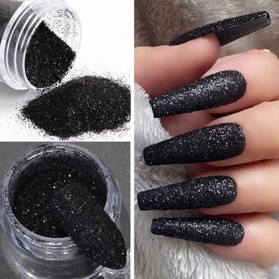 UARUOGP 2 Boxes Holographic Nail Glitter Powder White Black Shining Sugar,1PCS Soft Nail Art Powder Brush Funnel,Nails Art Decoration DIY Crafts