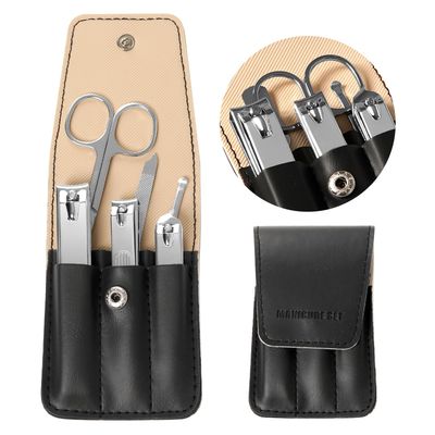 Premium Stainless Steel Nail Clippers Set - Travel Grooming Kit, 6pc Manicure/Pedicure Tools with PU Case - Unisex Gift for Men and Women(D-Black)