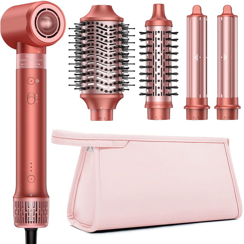 5 in 1 Hair Styler Hair Dryer Brush - High-Speed Hot Air Styler Wrap, Fast Drying No Heat Damage Ionic Blow Dryer Brush for Volumize, Curl, Straighten, Frizz-Free Multi Stylers with Travel Bag