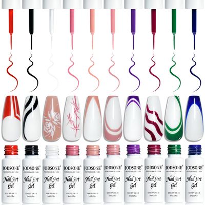 JODSONE 10pcs Nail Art Gel Liner,3D Effect Gel Nail Polish Thin Brush Painted DIY at Home Salon Design Gift for Girls
