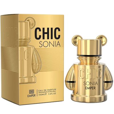 Chic Sonia EDP 100ML 3.4 FL OZ, Gold by Emper Original Fragrance from Dubai With Top Notes of Mandarin Orange and Magnolia - White Currant, Peony and Jasmine - Musk, Sandalwood and Amberwood.