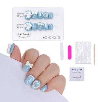 Roffatide Anime Cinnamoroll Cute Press on Nails Short - Square Shape Fake Nails Made by Soft Gel Lightweight &amp; Comfortable Reusable Glue on Nails Short 4 Sizes Kawaii Gel Nail Kit with Glue Girls Gift