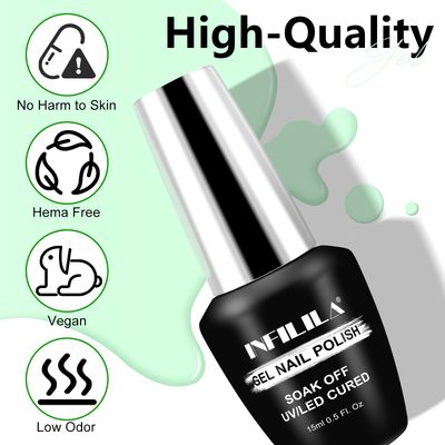 NXJ INFILILA Light Green Gel Nail Polish, 15ml 0.51oz One-Stroke Coloring Mint Green Gel Polish, Hema Free Pastel UV Gel Nail Polish, Spring Summer Color Nail Manicure Salon DIY for Girls SN063