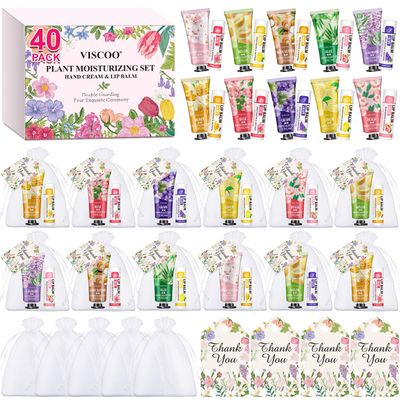 VISCOO 40 Sets Hand Cream Bulk and Lip Balm Bulk Set, Bridal Shower Favors and Wedding Favors for Guests with Thank You Card and Organza Bags, Baby Shower Party Favors, Thank You Gifts for Women