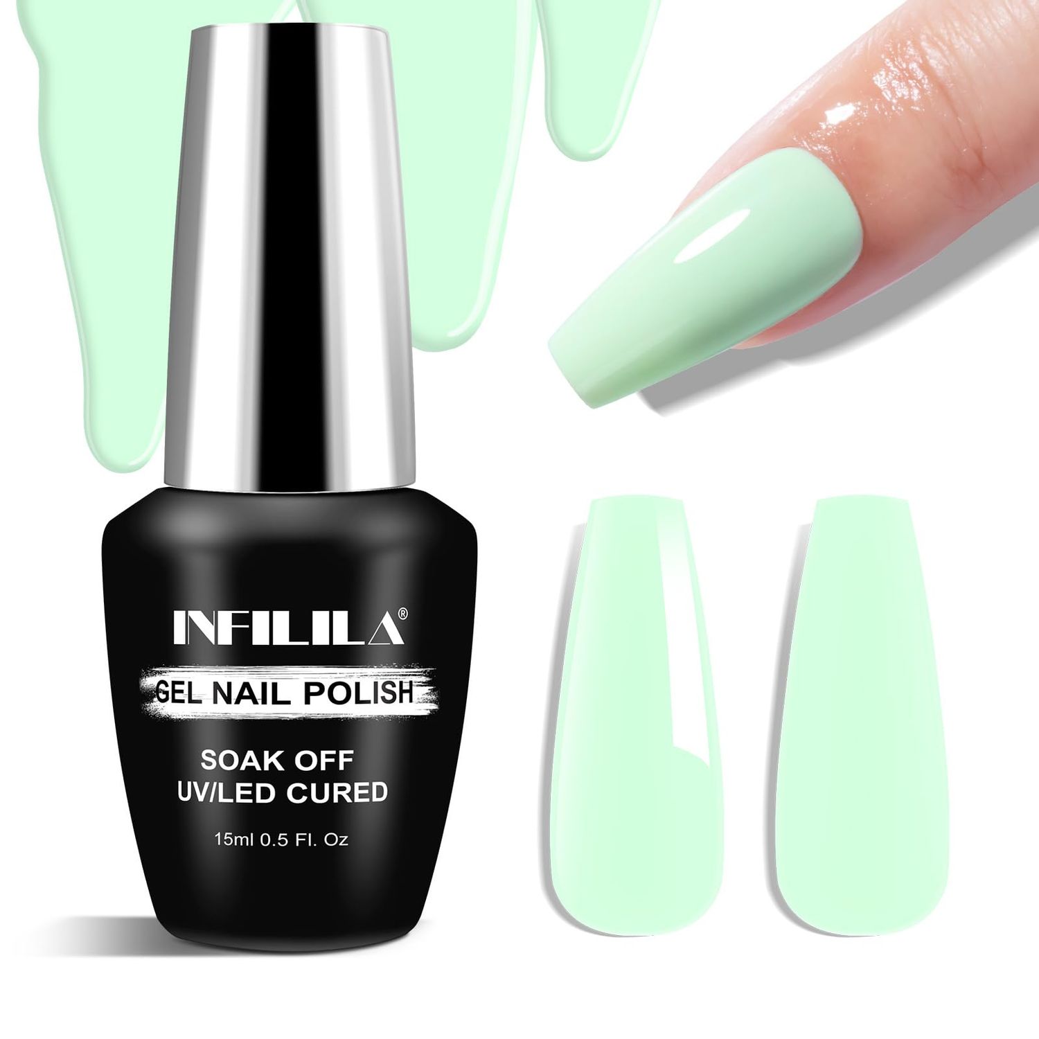 NXJ INFILILA Light Green Gel Nail Polish, 15ml 0.51oz One-Stroke Coloring Mint Green Gel Polish, Hema Free Pastel UV Gel Nail Polish, Spring Summer Color Nail Manicure Salon DIY for Girls SN063