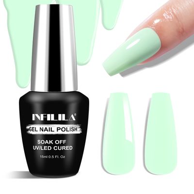 NXJ INFILILA Light Green Gel Nail Polish, 15ml 0.51oz One-Stroke Coloring Mint Green Gel Polish, Hema Free Pastel UV Gel Nail Polish, Spring Summer Color Nail Manicure Salon DIY for Girls SN063